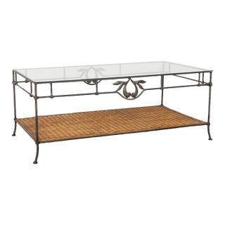 1950s French Wicker and Glass Coffee Table For Sale