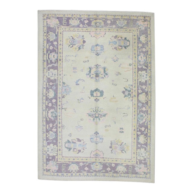 Early 21st Century Turkish Purple & Blue Handwoven Oushak Rug For Sale