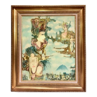 Balinese Spiritual Figures in a Surreal Painting by Indonesian Artist Kartika For Sale