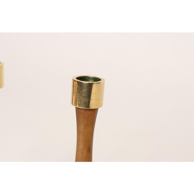 Pair of Sculptural Vintage Austrian Brass and Walnut Candlesticks For Sale - Image 9 of 18