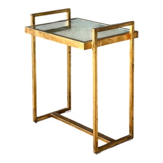 Vintage Metal and Mirrored Glass Side Table For Sale