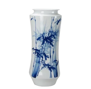 Chinoiserie Blue and White Porcelain Bamboo Vase