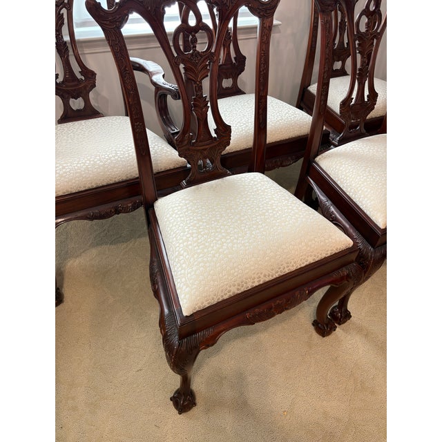Chippendale Set of 6 Maitland-Smith Philadelphia Upholstered Dining Chairs For Sale - Image 3 of 12