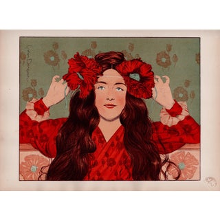 Gaston Darbour, Jeune Fille aux Coquelicots, 1897, Lithograph on Paper For Sale