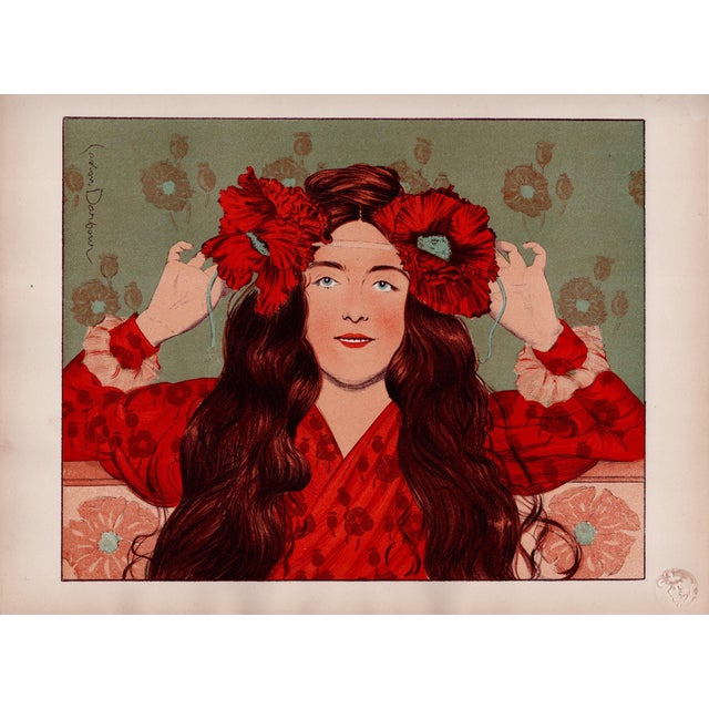 Gaston Darbour, Jeune Fille aux Coquelicots, 1897, Lithograph on Paper For Sale