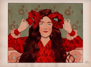 Gaston Darbour, Jeune Fille aux Coquelicots, 1897, Lithograph on Paper
