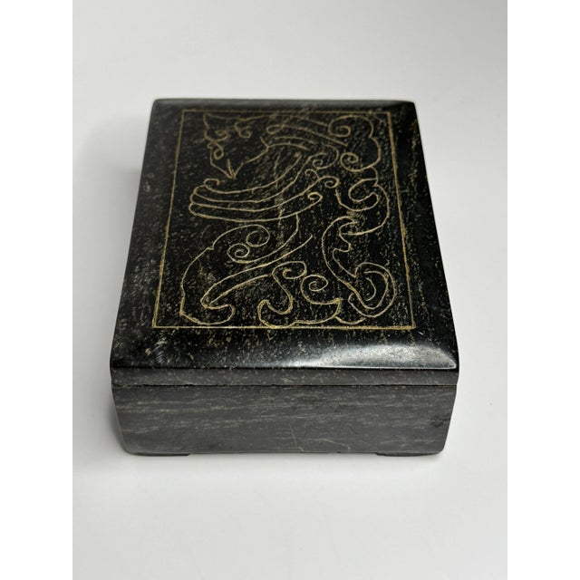Mid 20th Century Abstract Etched Black Marble Lidded Decorative Box For Sale - Image 5 of 12