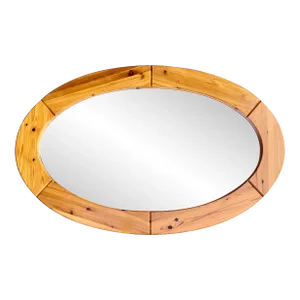 Large Oval Wall Mirror in Solid Pine by Glasmäster Markaryd, Sweden, 1960s