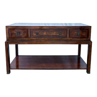 Vintage Three Drawer Burlwood Top Dresser With Base For Sale