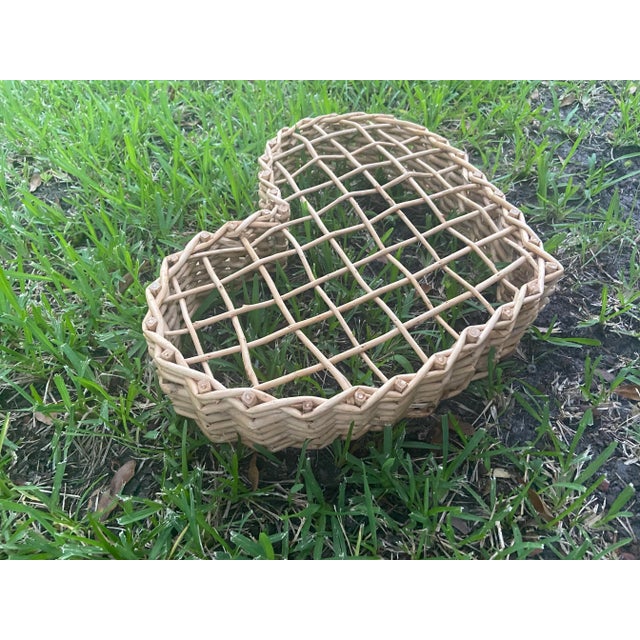 Natural Bohemian Handmade Rattan Heart Shaped Basket, Wall Decor For Sale - Image 11 of 12