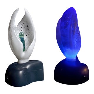 White Alabaster Ebony Soapstone UV-Lit Metaphysical Flower Stone Sculpture For Sale