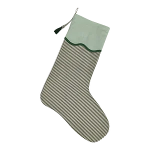 Handmade Green Stripe Christmas Stocking with Dark Green Piping