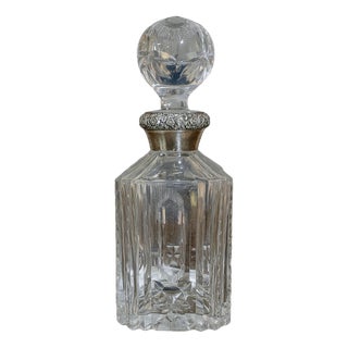 Antique Cut Crystal Decanter Silver Mount, 1930s For Sale