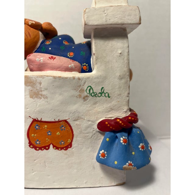 Vintage Ussr Dymkovo Colorful Folk Art Pottery Clay Figurine Signed "Rogova" For Sale - Image 4 of 9