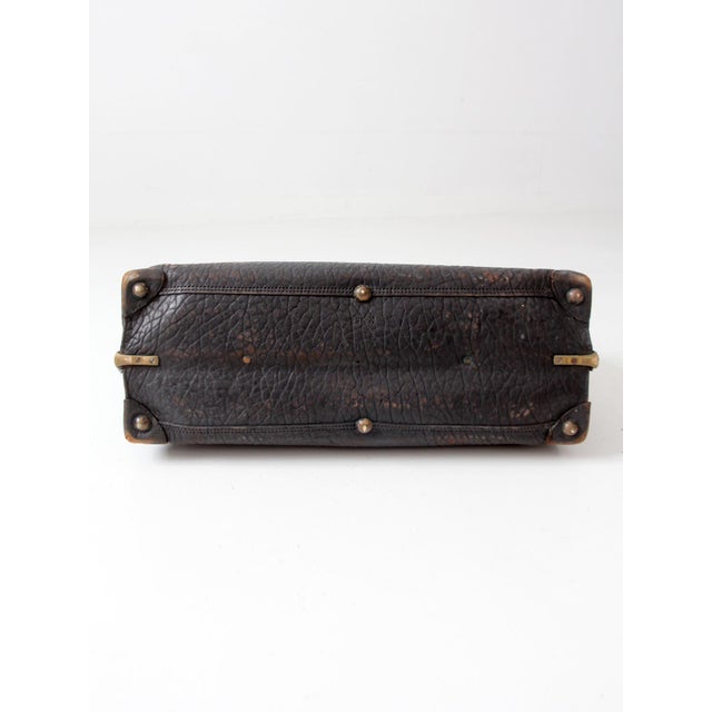 Antique 1920s Black Leather Suitcase With Brass Hardware For Sale - Image 9 of 14