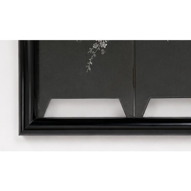 Framed Vintage Chinese Six-Panel Lacquer Mother-of-Pearl Four Seasons Screen For Sale - Image 4 of 11