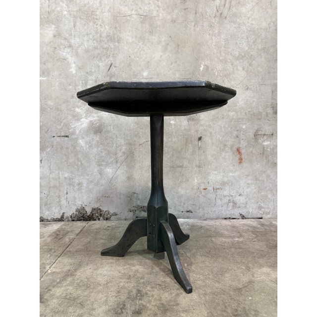Antique Side Table Octagonal Top Snake Leg Tripod Primitive Green Paint Accent For Sale - Image 4 of 8