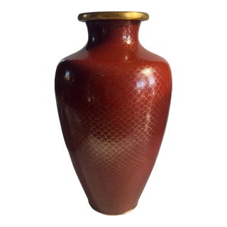 Vintage Mid-20th Century Cloisonne Fish Scale Wine Red Vase For Sale