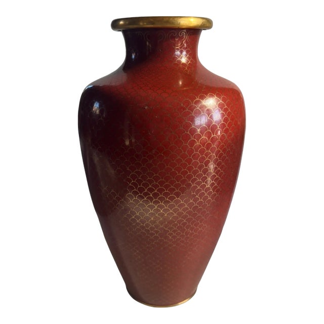 Vintage Mid20th Century Cloisonne Fish Scale Wine Red Vase Chairish