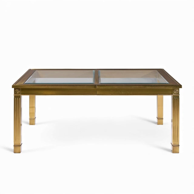 Metal Mastercraft Mid Century Brass Expanding Dining Table With 1 Leaf For Sale - Image 7 of 10