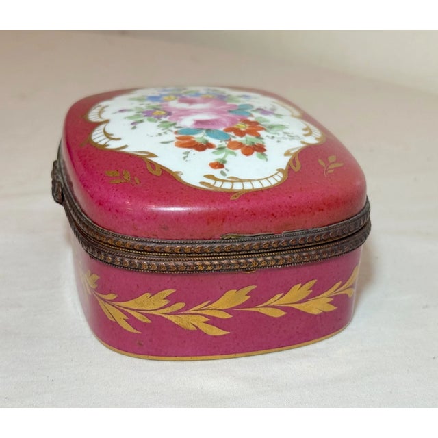 Red Large Antique 19th Century Hand Painted French B. Altman Porcelain Dresser Box For Sale - Image 8 of 12