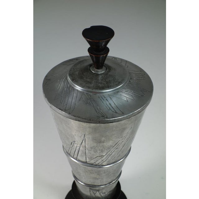 1920s Futurist Metal and Black Wood Urn Vase, 1920s For Sale - Image 5 of 10