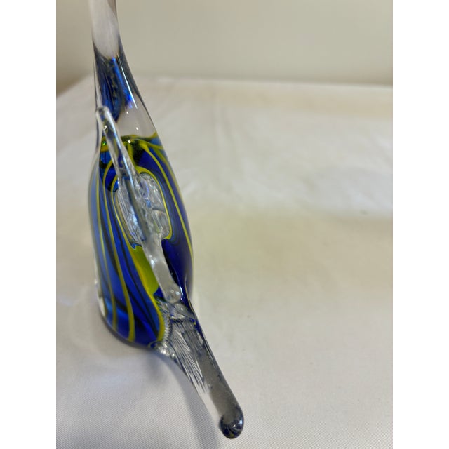 Vintage Blown Art Glass Fish Sculpture – Blue & Yellow Striped For Sale - Image 11 of 11