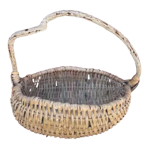 Rustic Whitewashed Wavy Vine/Rattan Gathering Basket