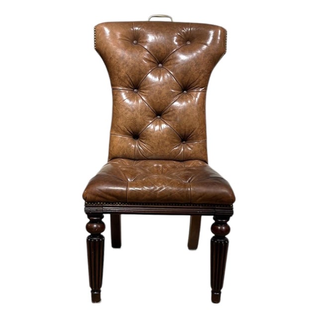 Ralph Lauren Tufted Brown Leather Desk Chair For Sale