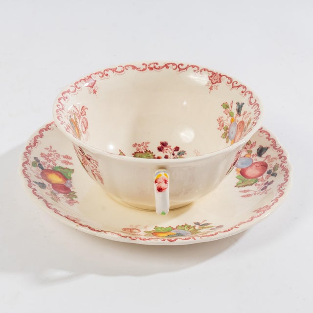 Set of 12 Vintage Mason's Ironstone China Soup Cups and Saucers Fruit