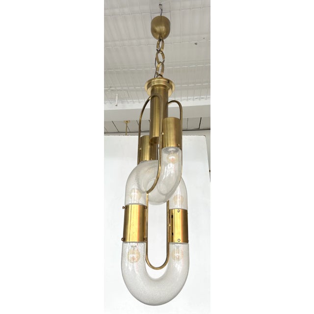 Mid-Century Modern Brass Chain Pendant Murano Glass by Aldo Nason for Mazzega Italy, 1970s For Sale - Image 3 of 11