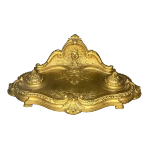 Late 19th Century Antique French Louis XVI Style Victorian Gilt Bronze Double Inkwell