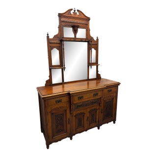 Antique Spanish or Victorian Sideboard / Buffet With Mirror For Sale