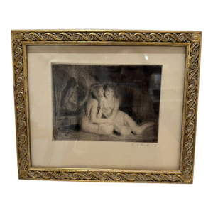 1940s Emil Fuchs Female Nude Etching With Dedication