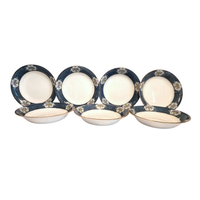 Early 20th Century Antique J & G Meakin Newark Soup Tureen & Bowl Set – Blue Floral & Gold Trim- 7 Pieces For Sale - Image 5 of 9