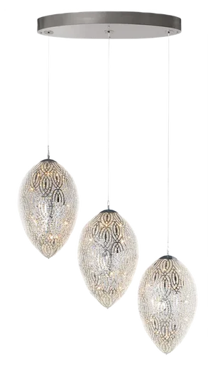 Chandelier 50 Grappalo, 3 Lamps, Steel & Crystal Eggs Arabesque from Vnewtrend