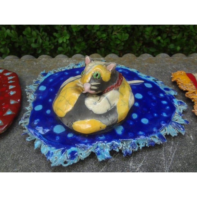 Set of Three 1980s Glazed Pottery Cat Sculptures For Sale In Houston - Image 6 of 13