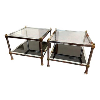 Set of Vintage Chrome and Brass Square Tables For Sale