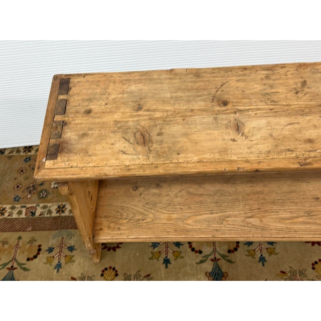 Tan Pine Wood Console Table With Display Shelf, Vintage For Sale - Image 8 of 12