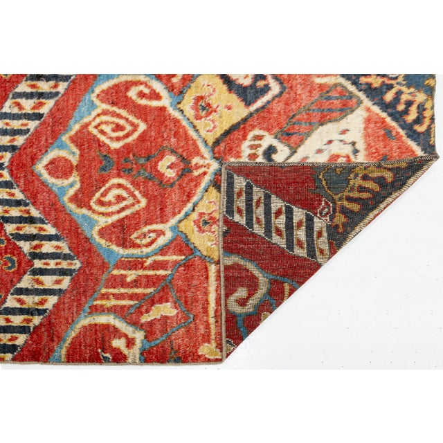 Tribal Moroccan Style Hand-Knotted Wool Area Rug With Graphic Tribal in Terracotta Red For Sale - Image 3 of 12