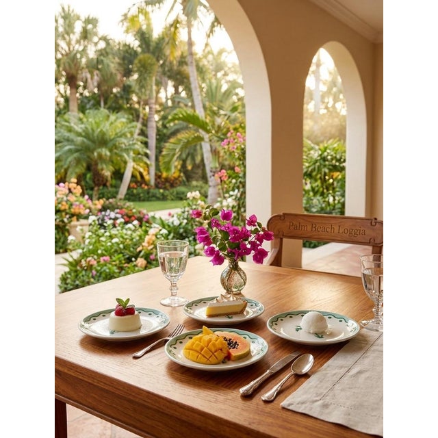 Celadon Anthropologie X Fern & Co. Palm Tree Dessert Plates - Set of 4 For Sale - Image 8 of 12