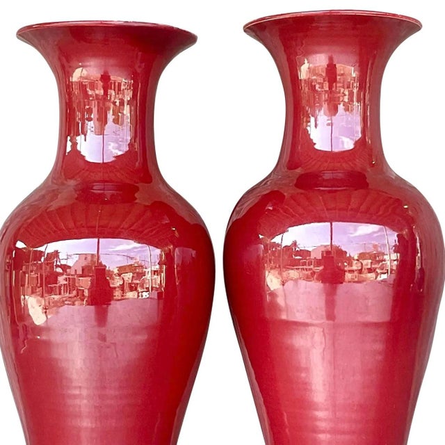 Ceramic Vintage Asian “Sang De Boeuf” Glazed Ceramic Vases- a Pair For Sale - Image 7 of 12