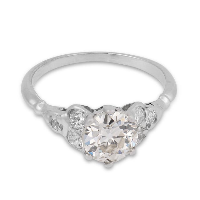 Art Deco 1930s Art Deco Gia 1.38 Carat Old European Cut Diamond Platinum Engagement Ring, Size 7 For Sale - Image 3 of 7