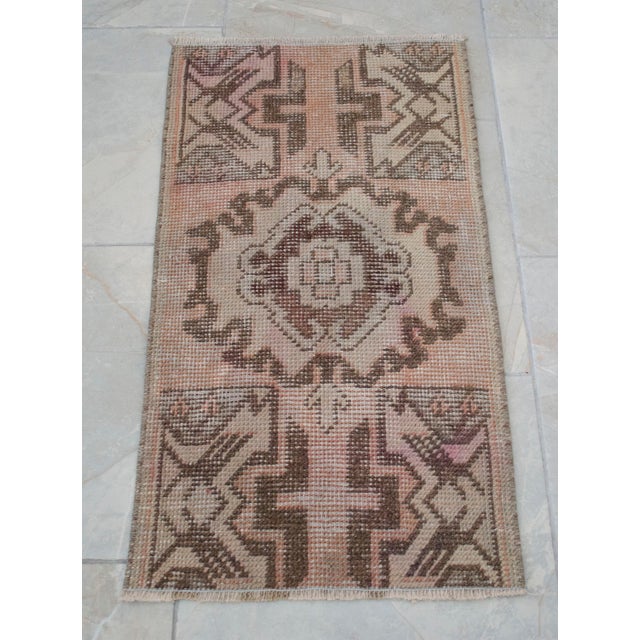 Hand Made Yastik Rug Distressed Low Pile Petite Rug Faded Mat - 1'5" X 2'7" For Sale - Image 6 of 9