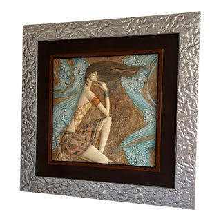 Vintage 1980s Ting Shao Kuang Style Wall Art Hand Painted (25 X 25) For Sale