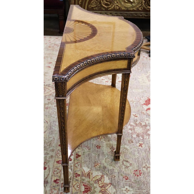 Traditional Lloyd Buxton Satinwood Mahogany Fan Inlaid English Regency Style Console Table For Sale - Image 3 of 10