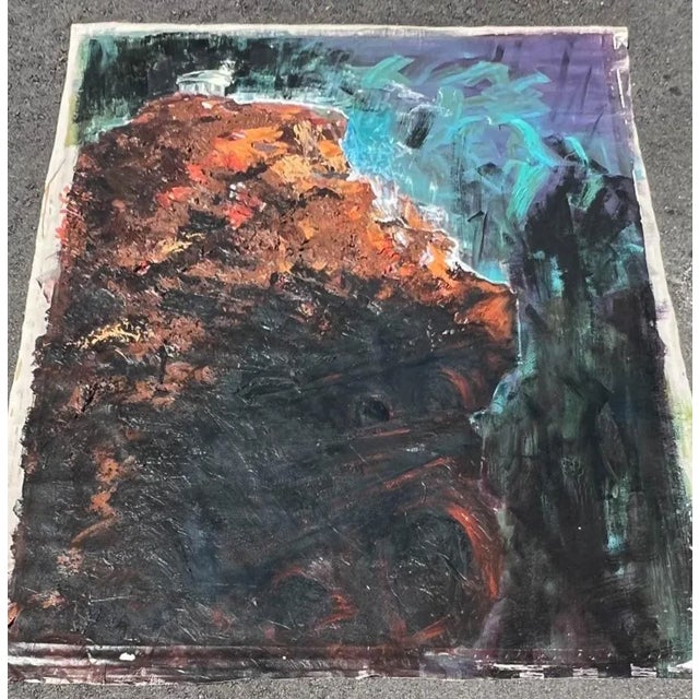 -Original 1984 VOLKER TANNERT Abstract Expressionist Painting Large-Scale 101x77" Oil / Canvas, Impasto Dark Blue Black...