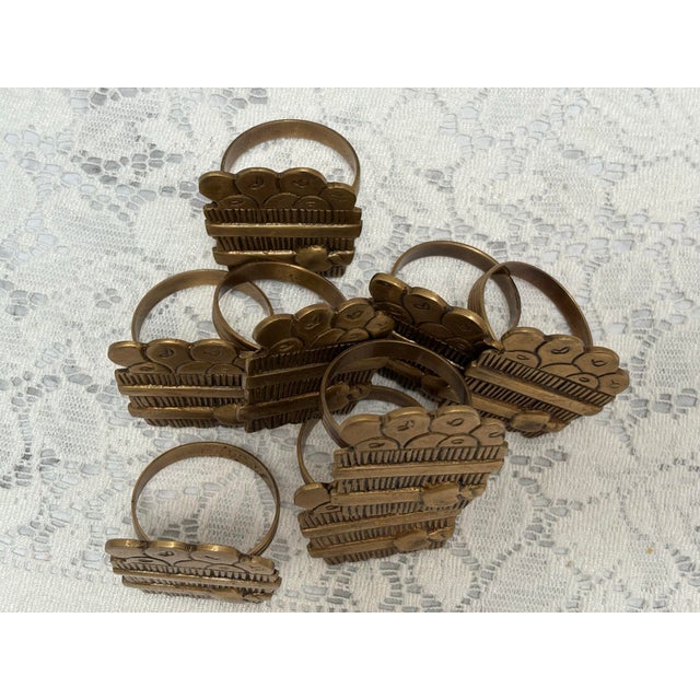 Metal Vintage Whimsical Brass Apple Barrel Napkin Rings, Set of Eight For Sale - Image 7 of 9