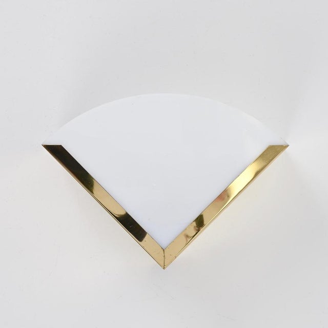Italian Triangular Sconce in Brass and White Acrylic Glass, 1970s For Sale - Image 6 of 18