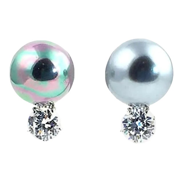 Sterling Silver Faux Gray and Crystal Earrings - 2 Pieces For Sale